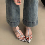 Damen elegante Slipper mit verstellbaren Riemen und spitzem Design R&B