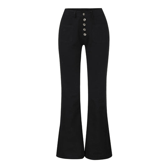Damen Flared Jeans mit hohem Bund und dekorativen Knöpfen