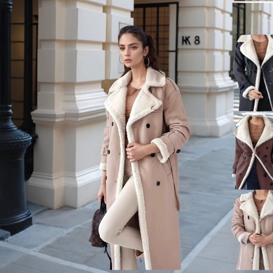 Damen eleganter Übergangs-Mantel mit Teddyfutter und doppelter Knopfleiste R&B