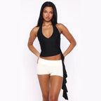 Damen Elegantes Oberteil mit tiefem V-Ausschnitt und asymmetrischem Design R&B
