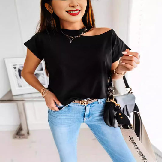 Damen Off-Shoulder T-Shirt mit modernem Schnitt und bequemen Ärmeln R&B