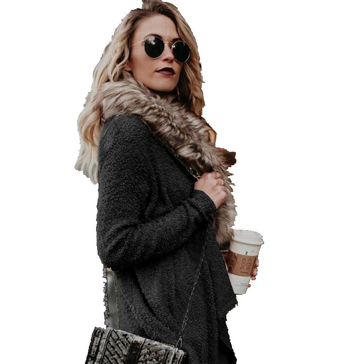 Damen Flauschiger Cardigan mit abnehmbarem Kunstfellkragen R&B