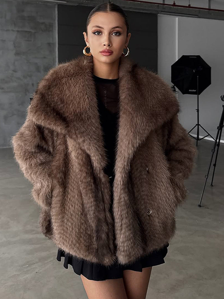 Damen Kunstfell-Jacke mit luxuriösem Schnitt und voluminösen Ärmeln R&B