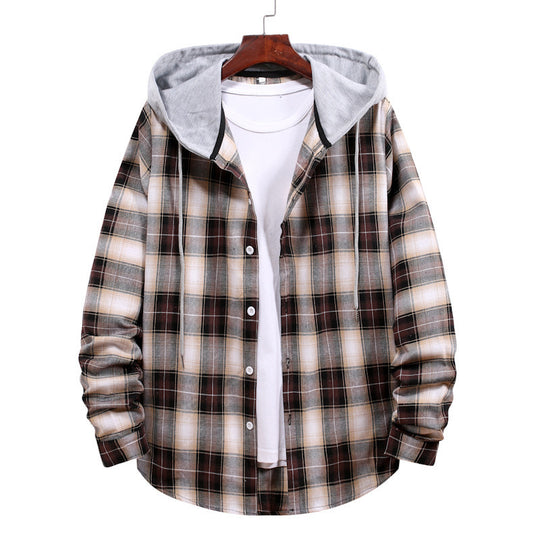 Herren Karohemdjacke mit Kapuze und großzügigen Taschen R&B