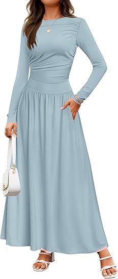Damen Langärmliges Maxikleid mit eleganten Rüschendetails und praktischen Taschen R&B