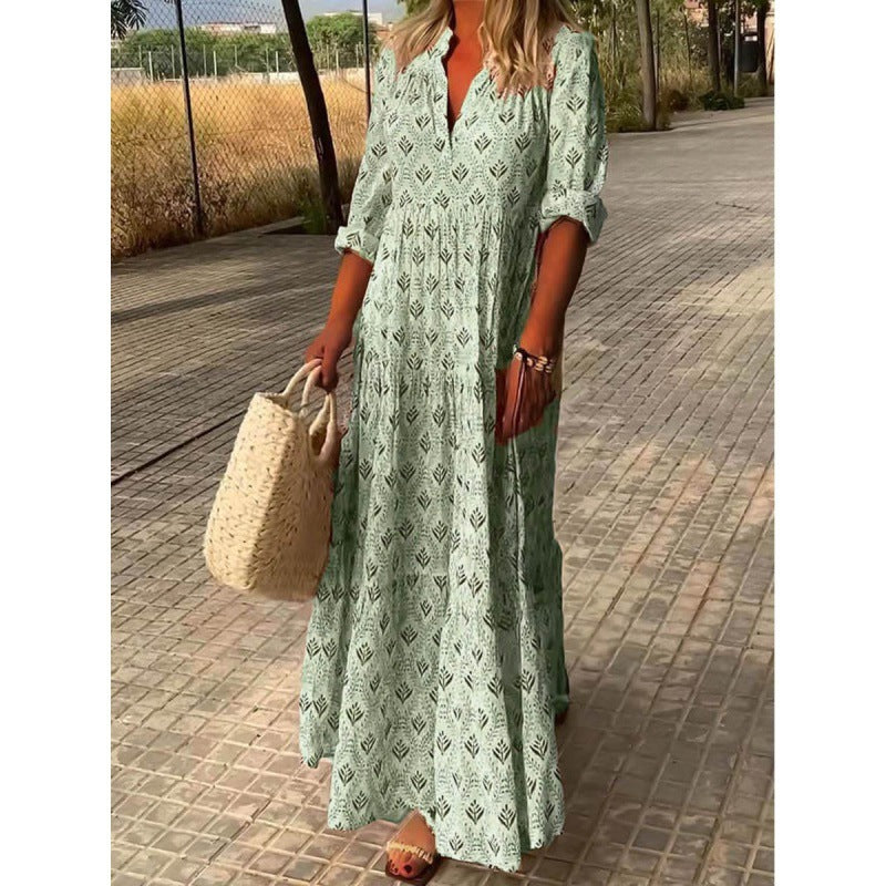 Damen Maxikleid mit modischem V-Ausschnitt und lässigem Schnitt R&B