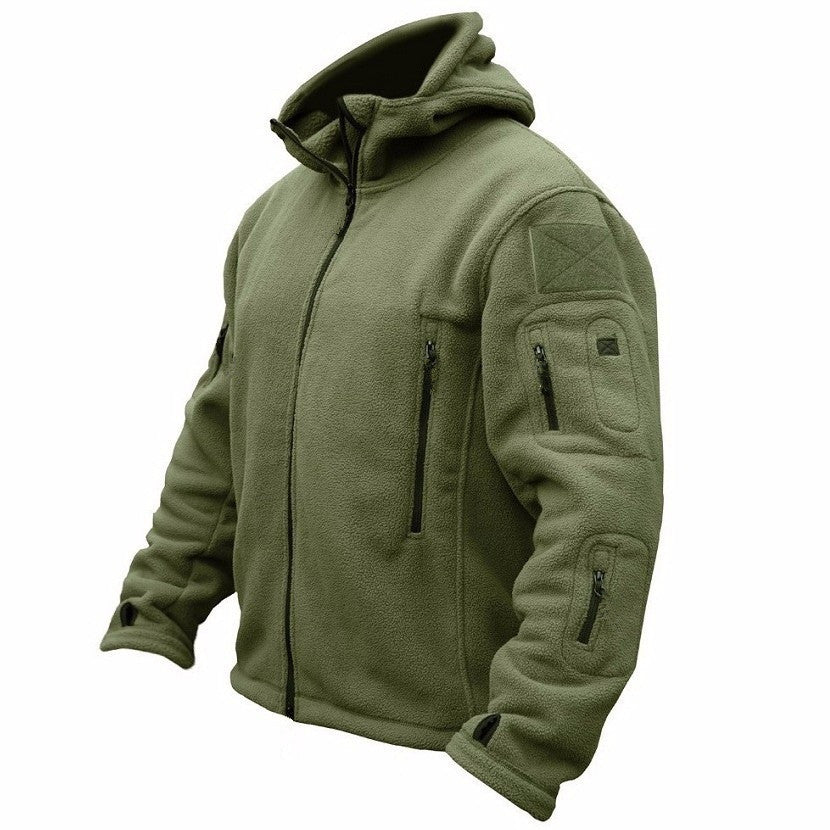 Herren Fleecejacke mit mehrfachen Taschen und verstellbarem Kapuzenkragen R&B