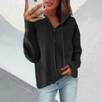 Damen Strickjacke mit Kapuze und Knopfleiste R&B