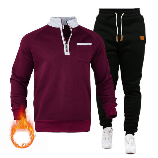 Herren Sweatshirt und Jogginghose Set mit modernem Stehkragen und praktischer Brusttasche R&B