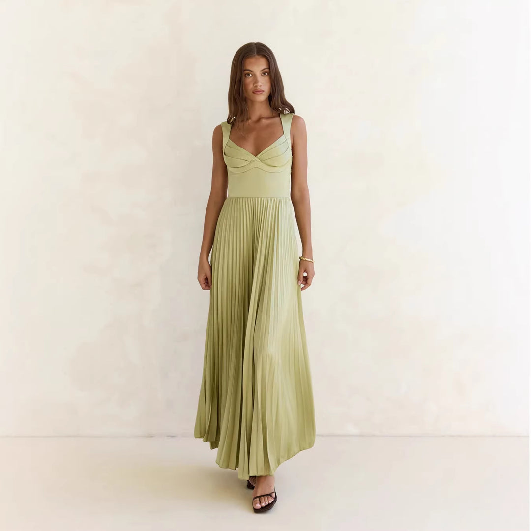 Damen Plissiertes Maxikleid mit vorteilhaftem V-Ausschnitt und femininem Design R&B
