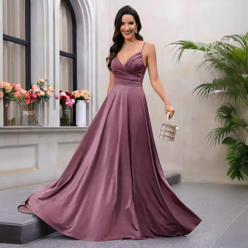 Damen Elegantes Maxikleid mit gerafftem Oberteil und schwingendem Saum R&B