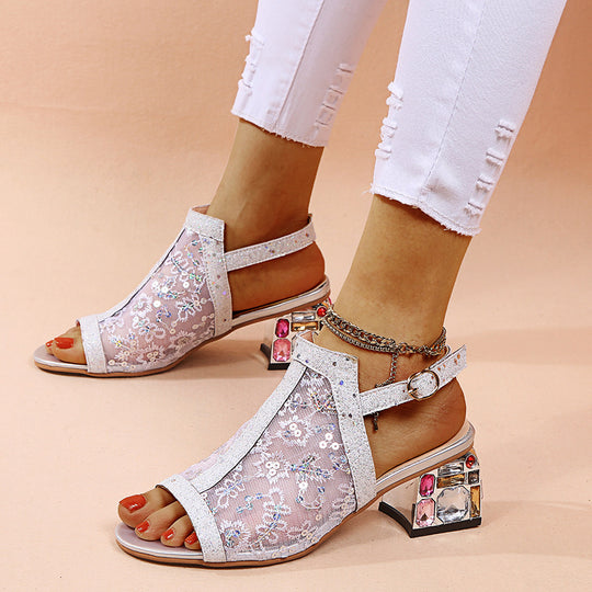 Damen glamouröse Slingback-Sandalen mit funkelndem Schmuckdetail R&B