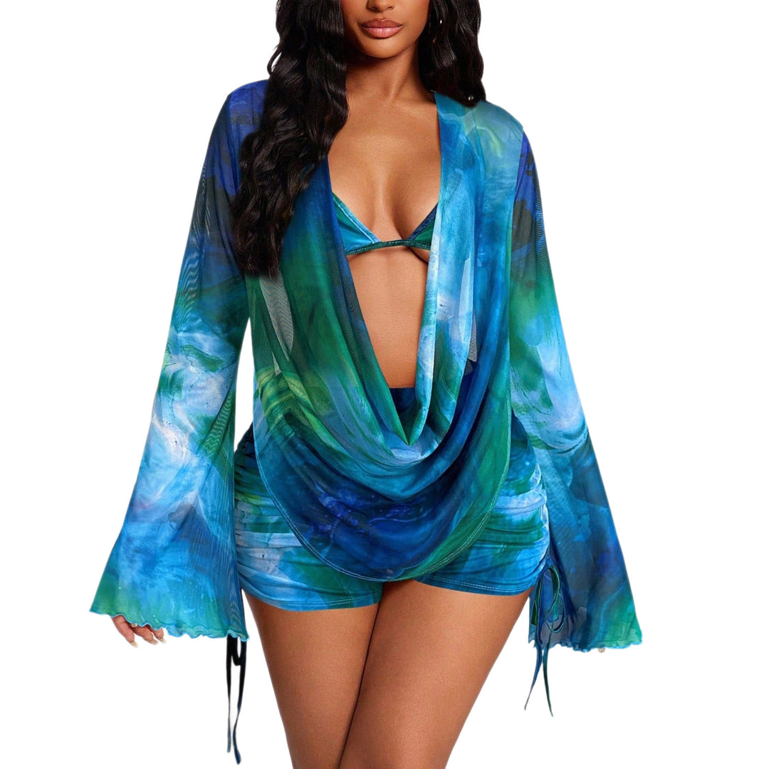 Damen Strandkleid mit drapiertem Design und langen Ärmeln R&B