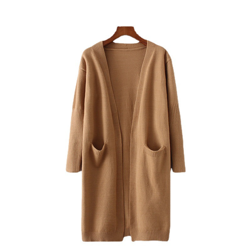 Damen Lange Strickjacke mit tiefen Taschen und offenem Schnitt R&B