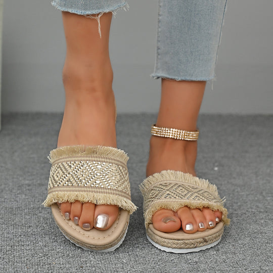 Damen modische Sandalen mit dekorativer Fransen- und Bead-Applikation R&B