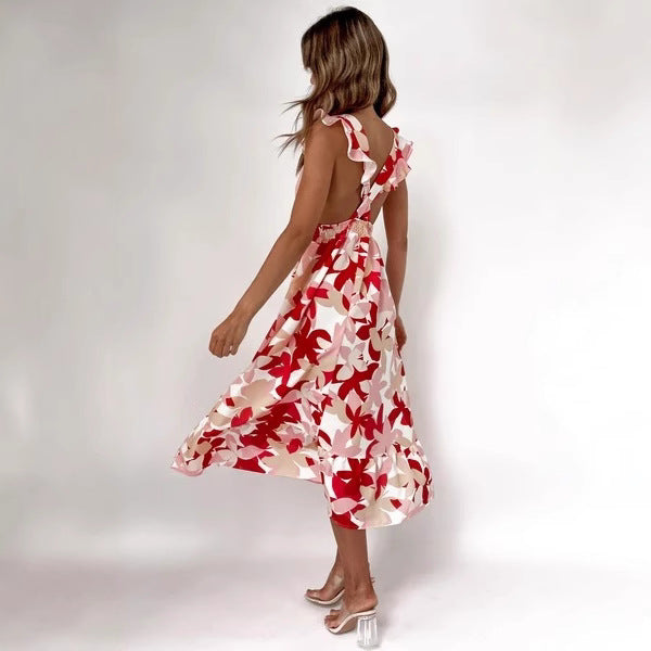Damen Langärmliges Maxikleid mit verspieltem Rüschendesign und offenem Rücken R&B