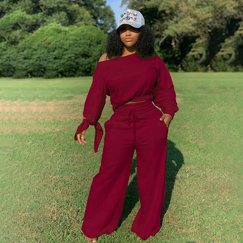 Damen Lässiges Two-Piece Set mit weitem Schnitt und Schulterfreiem Design R&B