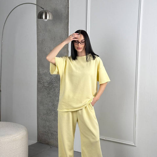 Damen lässiges Baumwoll-Set mit weit geschnittenem Oberteil und bequemen Hosen R&B