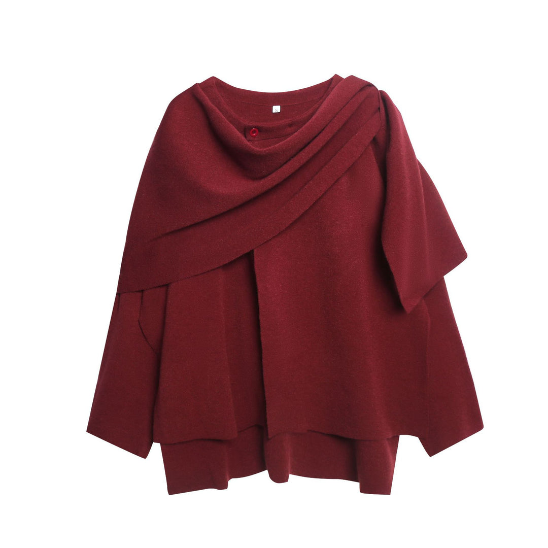 Damen gemütlicher Strickponcho mit raffinierten Drapierungen R&B