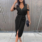 Damen Elegantes Wickelkleid mit modischen Cut-Out-Details und Glanzverzierungen R&B