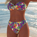 Damen Bandeau-Bikini-Set mit floralem Design und hohem Taillenbund R&B