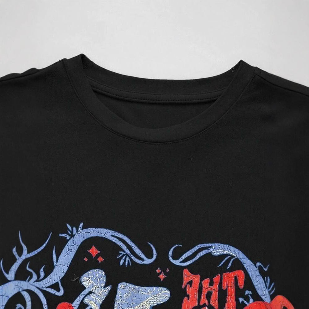 Damen lässiges Crop-T-Shirt mit kreativem Grafikdesign R&B