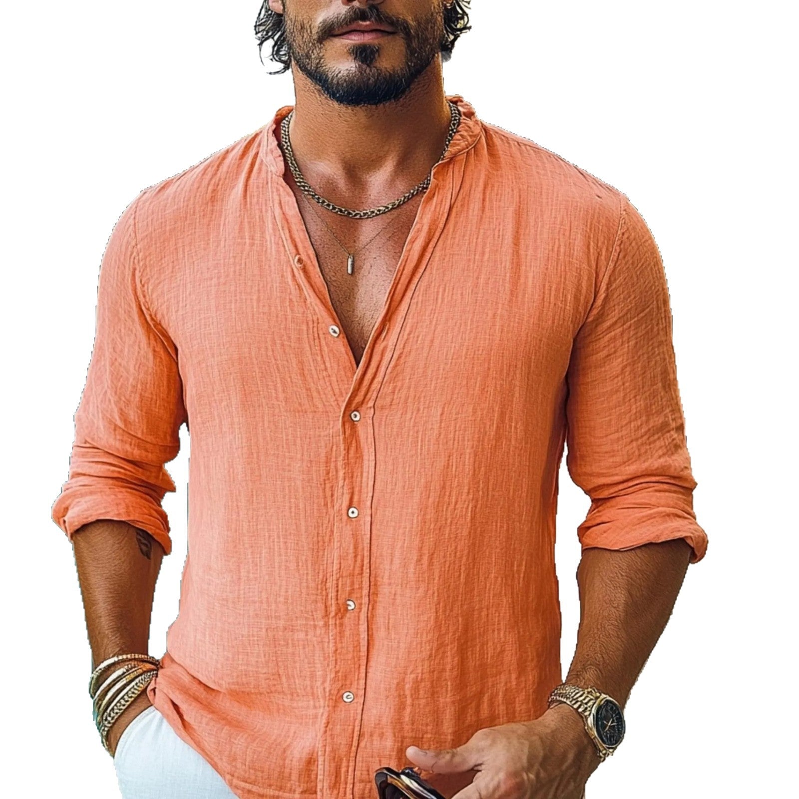 Herren leichte Langarmbluse mit Knopfleiste und bequemer Passform R&B