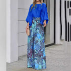 Damen weite Palazzo-Hose mit floralem Muster und elastischem Bund R&B