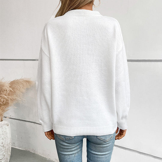 Damen Strickpullover mit Flaggenmotiv und Rundhalsausschnitt R&B