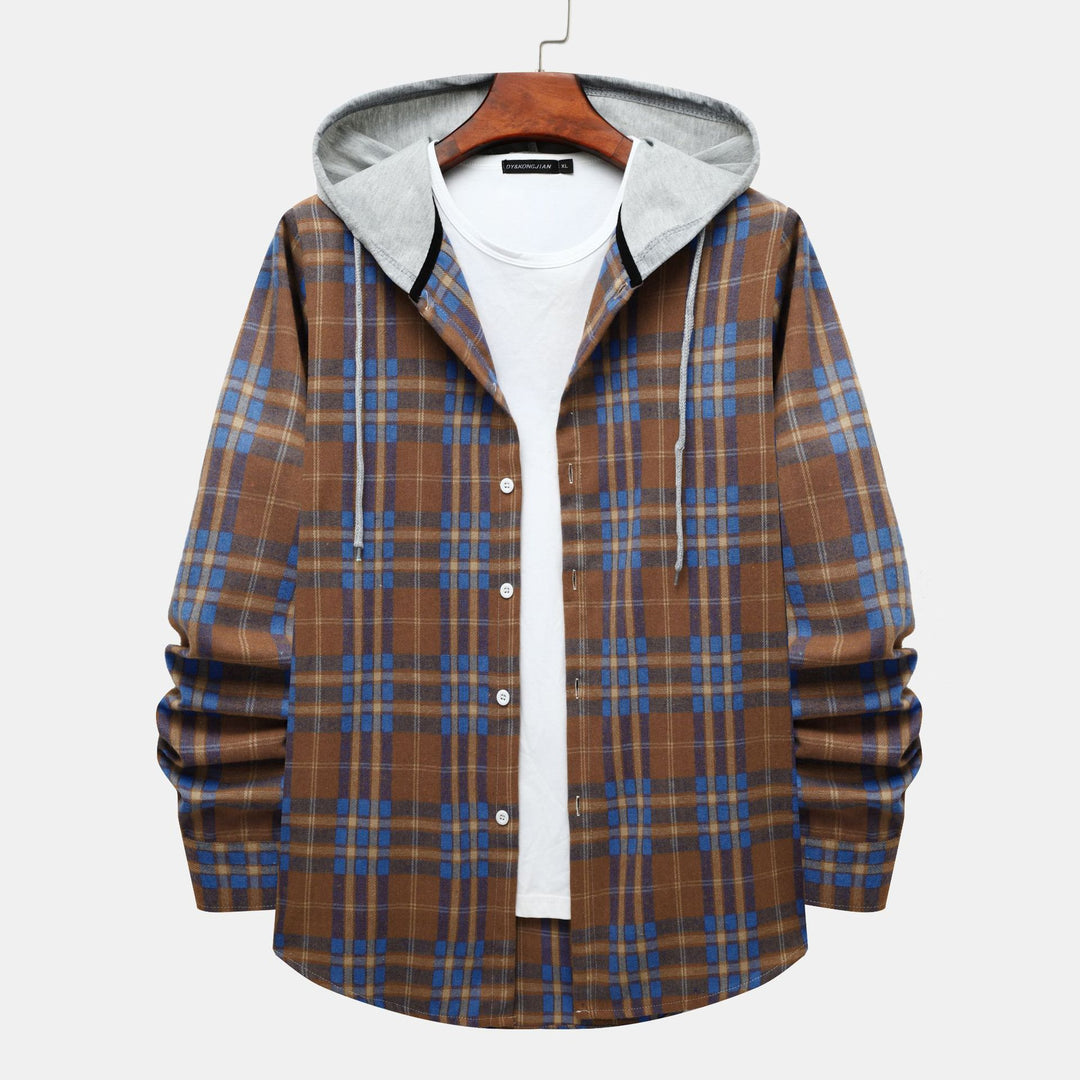 Herren Karo-Hemdjacke mit integrierter Kapuze und lässigem Design R&B