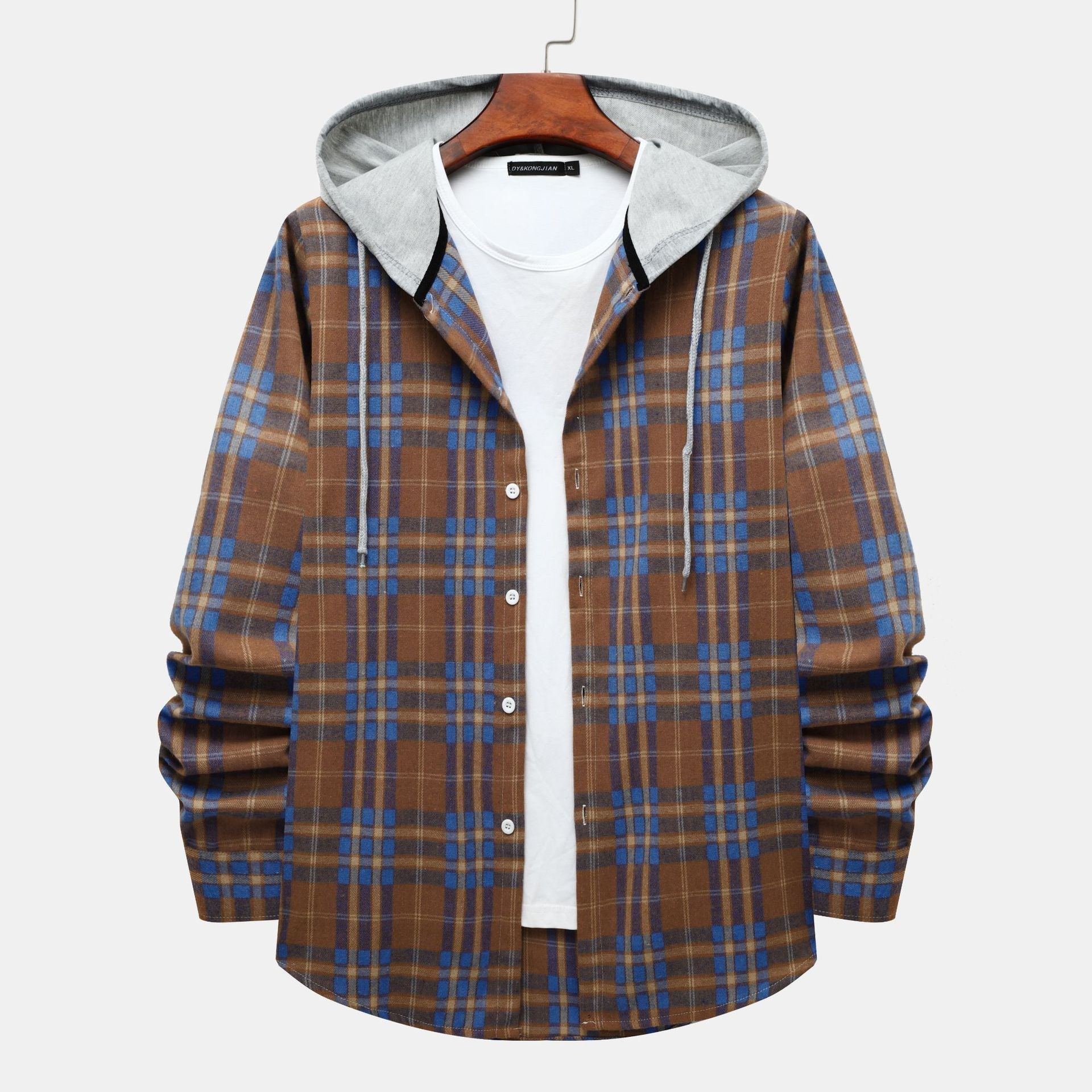 Herren Karo-Hemdjacke mit integrierter Kapuze und lässigem Design