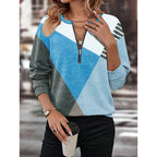 Damen Sportlicher Sweatshirt mit halbem Reißverschluss und trendigem Kontrast-Design R&B