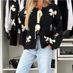 Damen Strickjacke mit dekorativen Schleifen und glänzenden Akzenten R&B