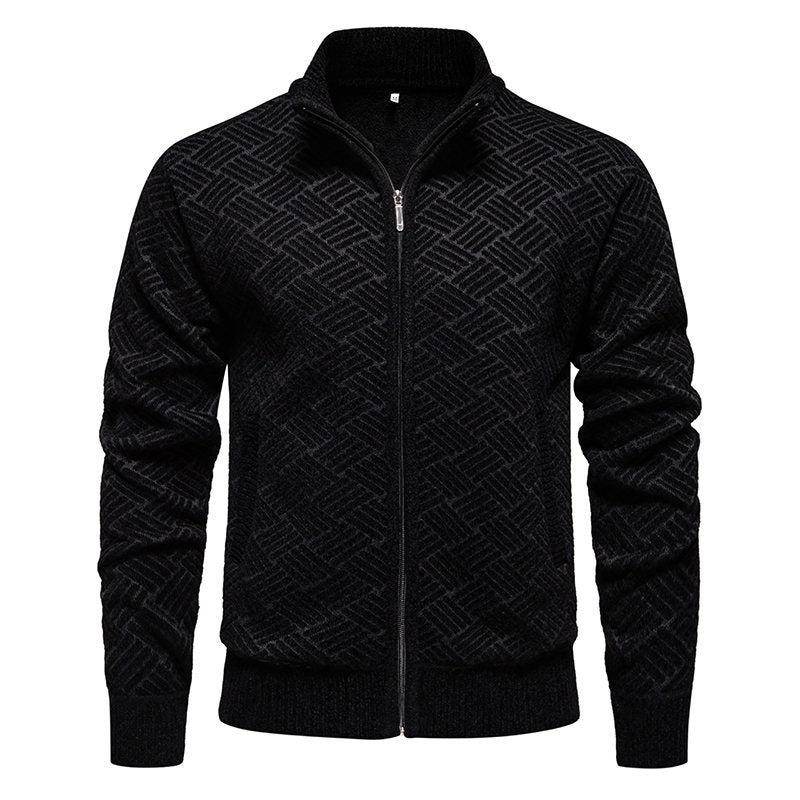 Herren modische Strickjacke mit hochgeschlossenem Kragen und Reißverschluss R&B