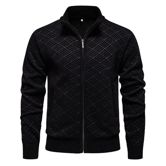 Herren modische Strickjacke mit hochgeschlossenem Kragen und Reißverschluss R&B
