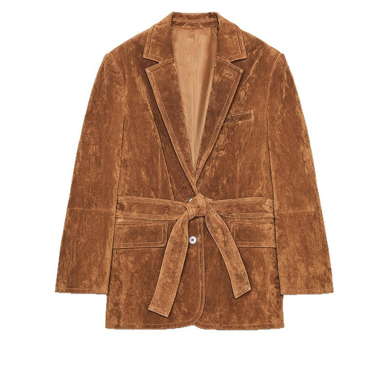 Damen Samt Blazerjacke mit Gürtel und eleganter Passform R&B