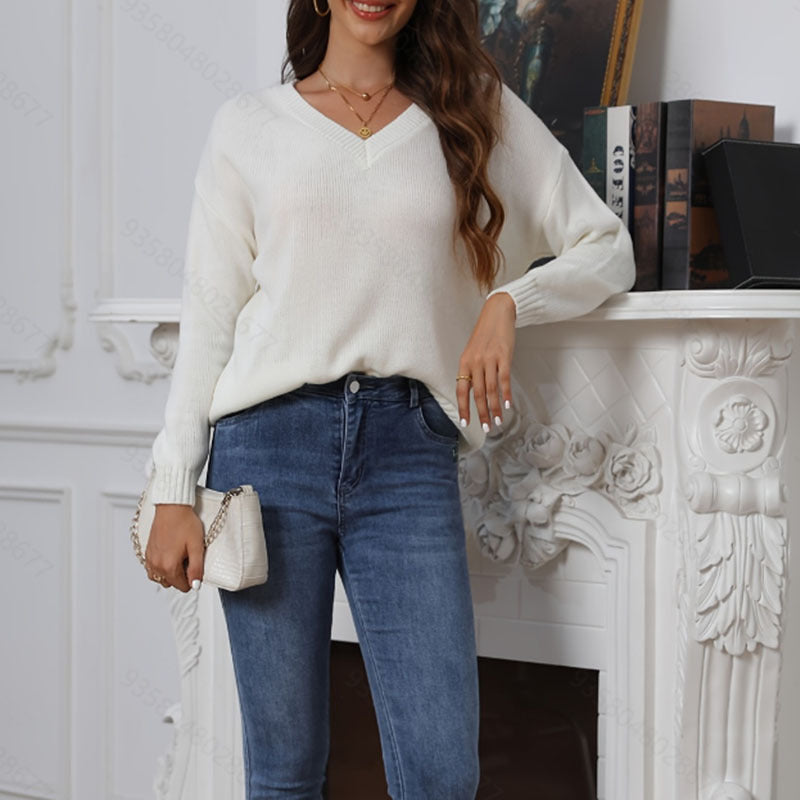 Damen lässiger V-Ausschnitt Pullover R&B