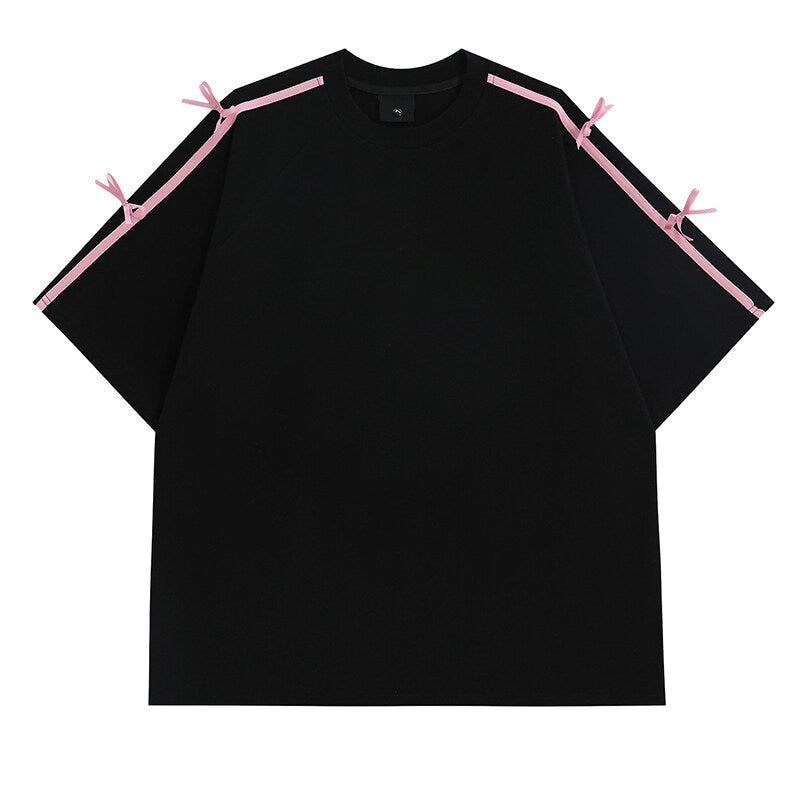 Damen Oversized T-Shirt mit dekorativen Bindändern