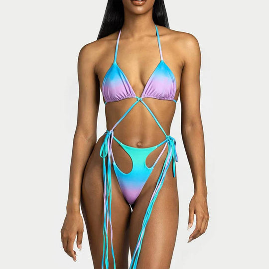 Damen Triangel-Bikini mit stylischen Bindebändern und einzigartigem Farbverlauf R&B