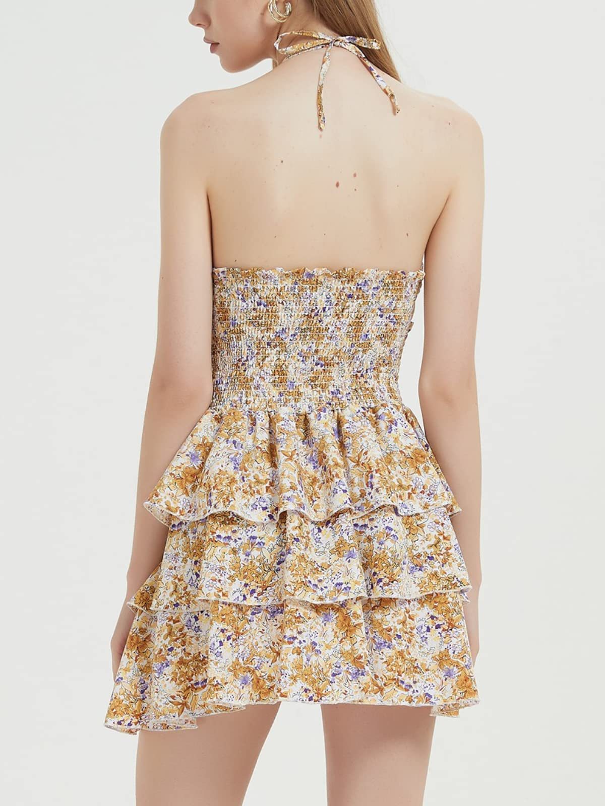 Damen Rüschenkleid mit trägerlosem Design und floralem Muster R&B
