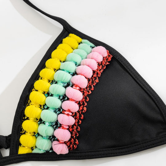 Damen Triangel-Bikini mit farbenfrohen Quasten R&B