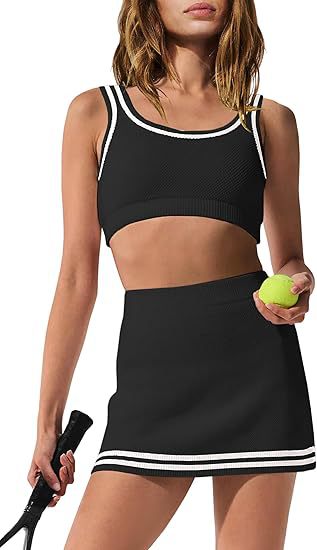 Damen Sport-Set mit figurbetontem Crop-Top und Minirock R&B