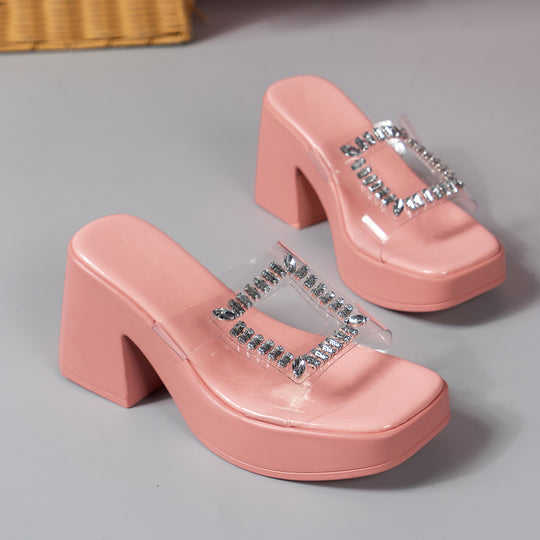 Damen luxuriöse Plateau-Pantoletten mit glitzerndem Schmuckdetail R&B