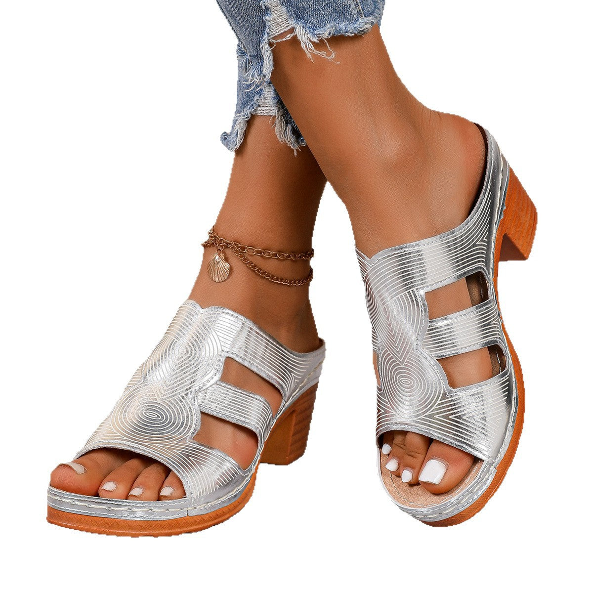 Damen Plattform-Sandalen mit elegantem Schnitt und verzierten Riemen R&B