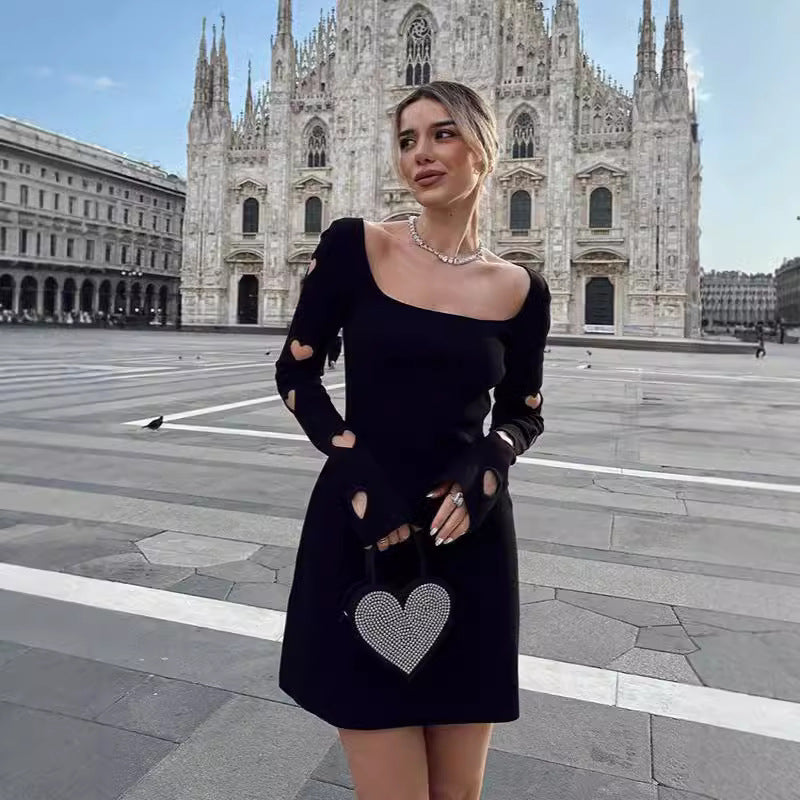 Damen Minikleid mit Herz-Details und asymmetrischem Ausschnitt R&B