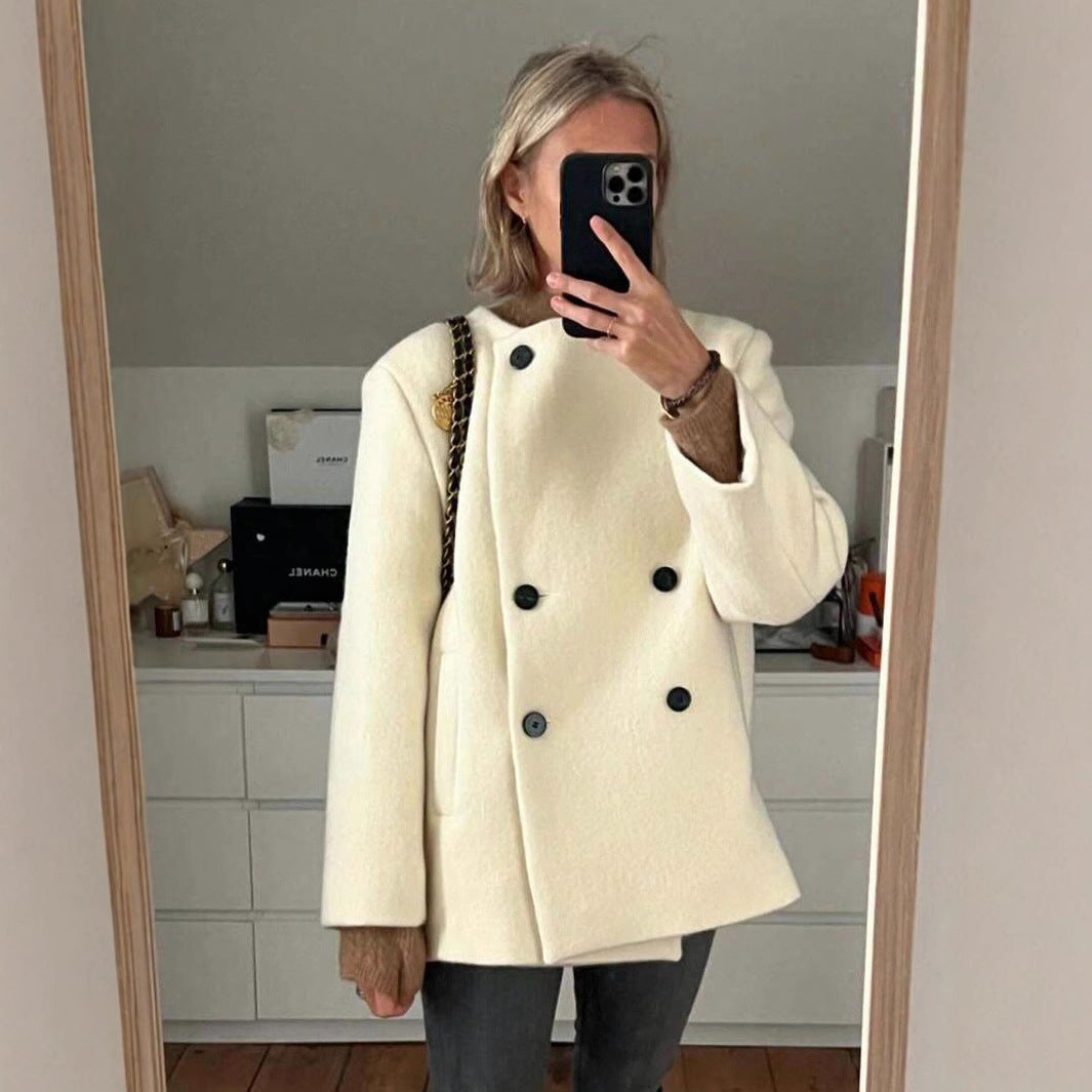 Damen elegante Wolljacke mit doppelter Knopfleiste R&B