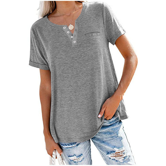 Damen hochwertiges T-Shirt mit Knopfdetail und lockerem Schnitt R&B