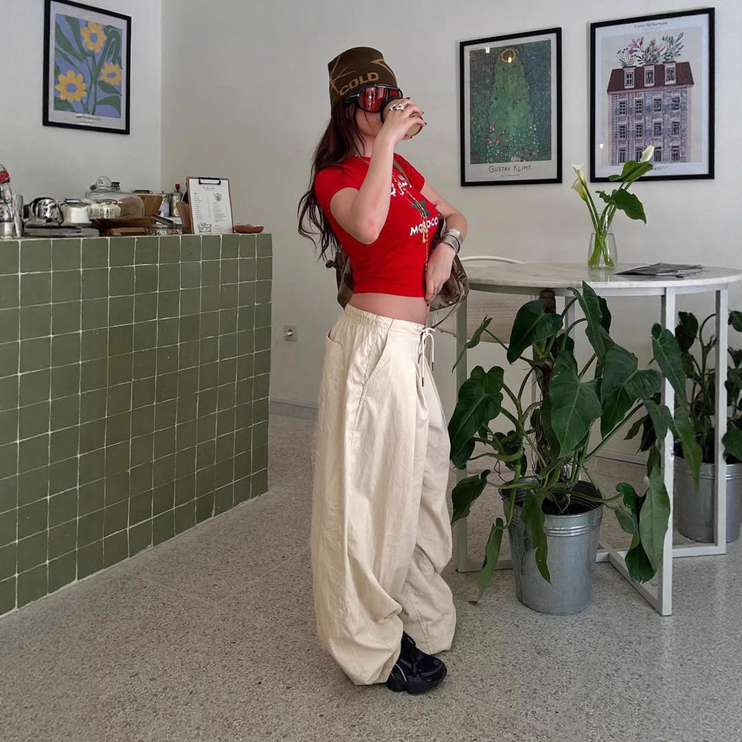 Damen weite stylistische Hose mit dekorativer Taillenbindung und Komfortschnitt R&B