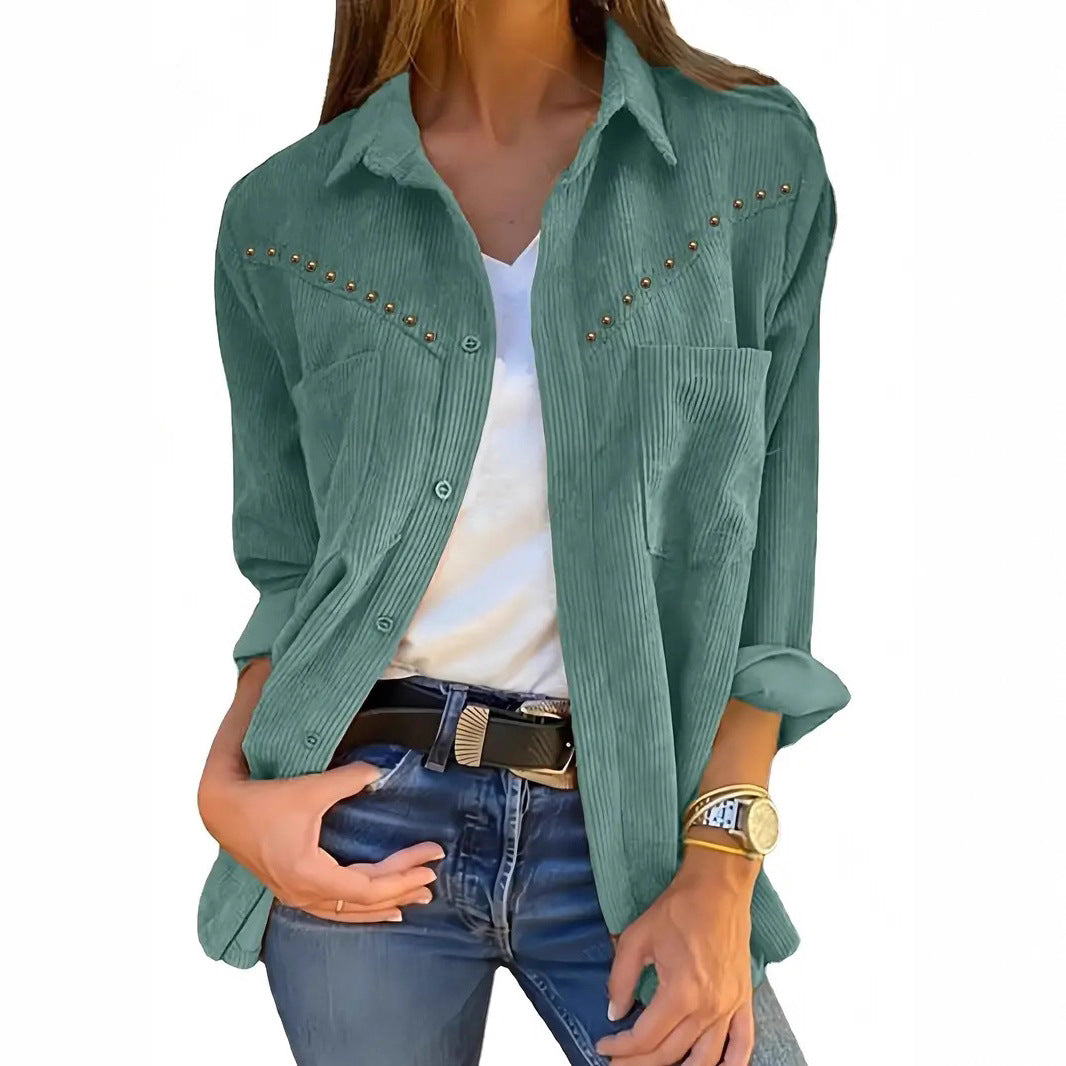 Damen Cordbluse mit eleganten Druckknöpfen und praktischen Taschen R&B