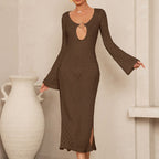 Damen Elegantes Häkelkleid mit tiefem Ausschnitt und weiten Ärmeln R&B